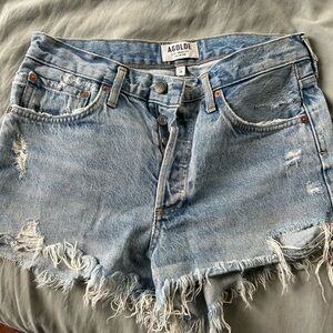 Agolde Light Blue Distressed Jean Shorts